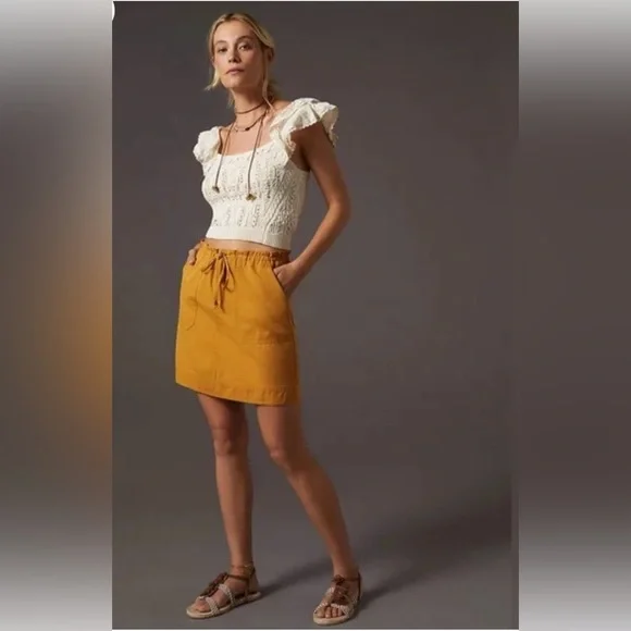 Anthropologie Mustard Drawstring Pocket Skirt - Women size L nwot - Picture 5 of 10